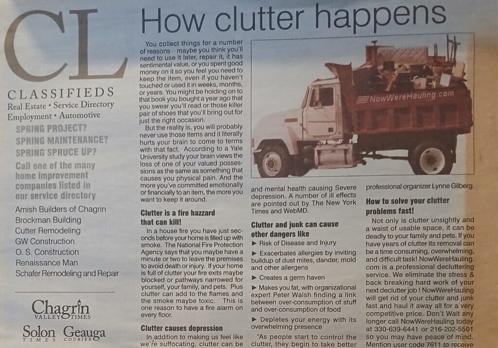 A newspaper article about how clutter happens.