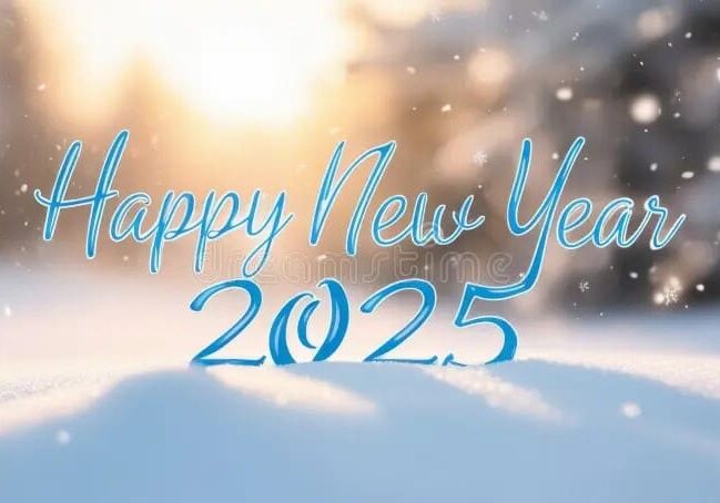 text-happy-new-year-written-blue-over-snow-covered-landscape-snowfall-celebrating-arrival-ai-generated-snowy-327243153